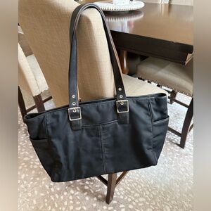 Coach Nylon Multipurpose Black Shoulder Tote Messenger Bag Leather Straps